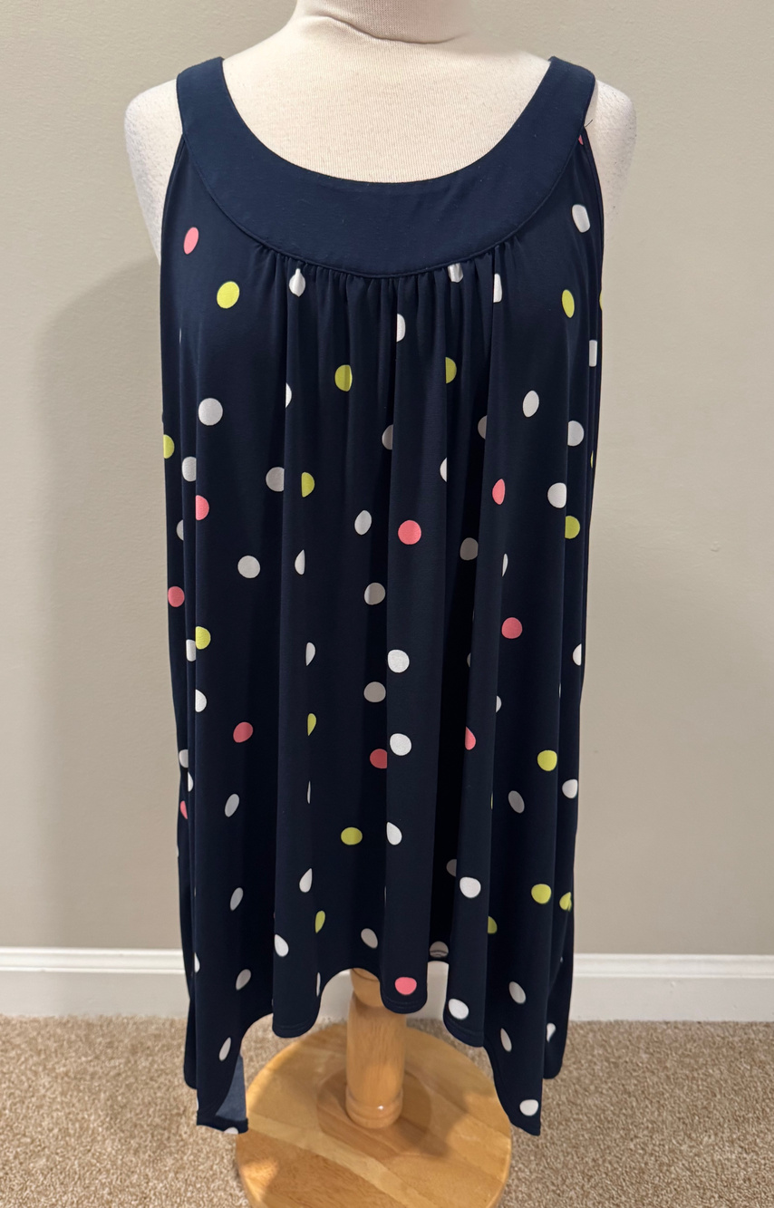 Womens Large XL Oversized Cato Est 1946 Blue Polka Dot Asymmetrical Hem Tank Top